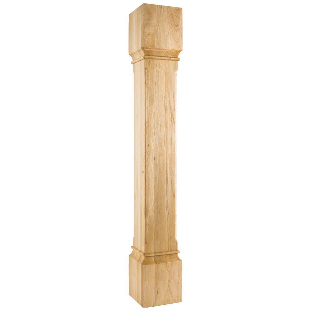 6" x 6" x 42" Fluted Corner Modern Wood Post in Alder, Rubberwood, Hard Maple, White Birch, and Cherry finishes