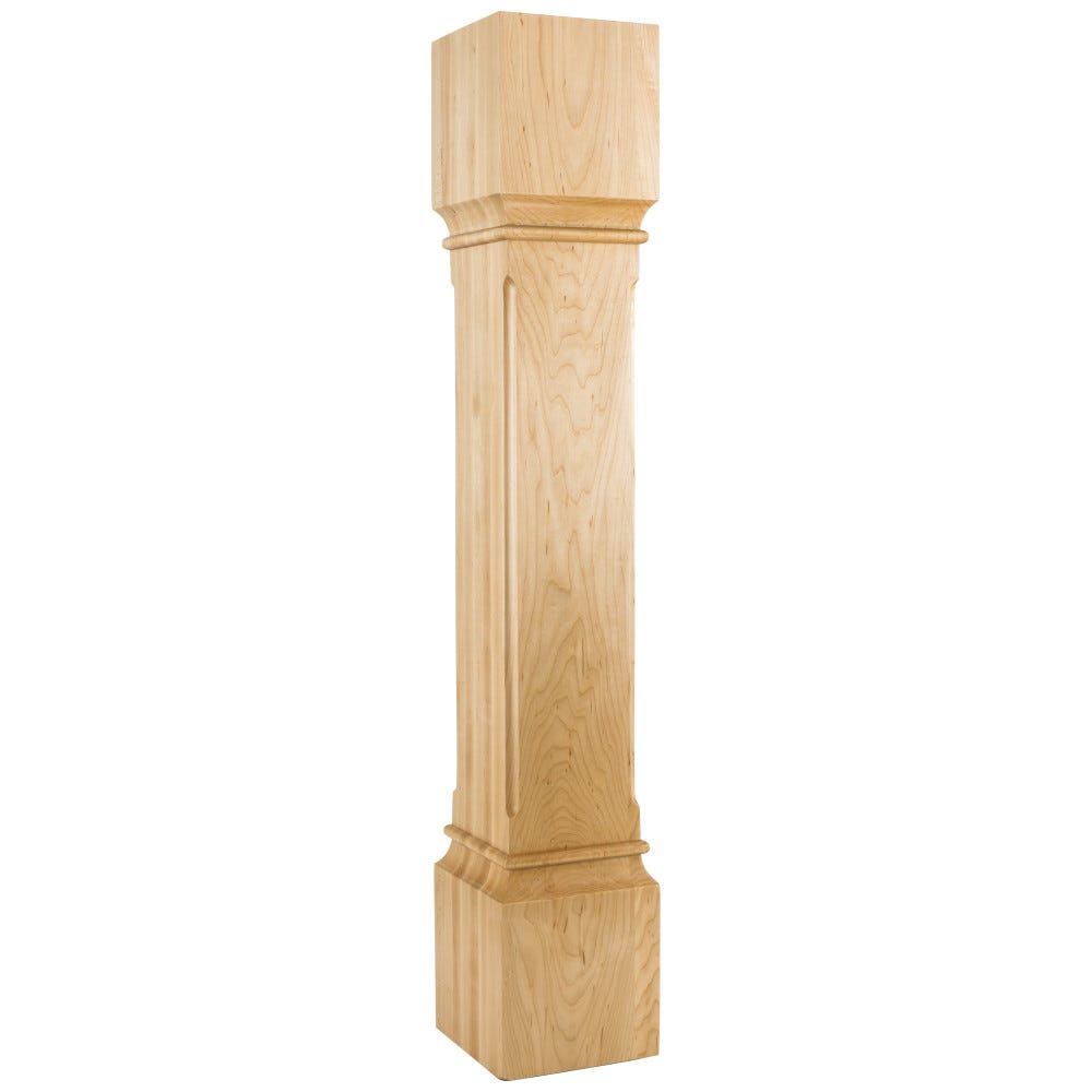 6" x 6" x 35-1/2" Fluted Corner Modern Wood Post in Alder, Rubberwood, Hard Maple, White Birch, Cherry finishes