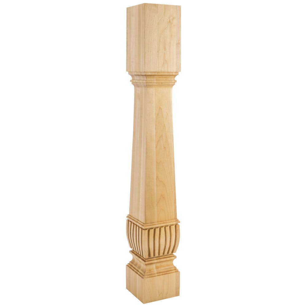 Square Arts & Crafts Post in Maple color with reed detail, carved wood, 5" x 5" x 35-1/2" size