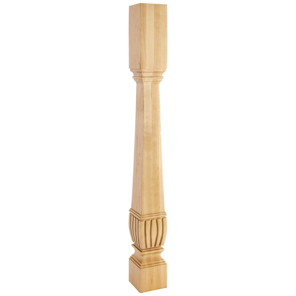 Square Arts & Crafts Post (Island Leg) with Reed Detail in Maple, Alder, Cherry, and Rubberwood finishes, 3-3/4" x 3-3/4" x 35-1/2"