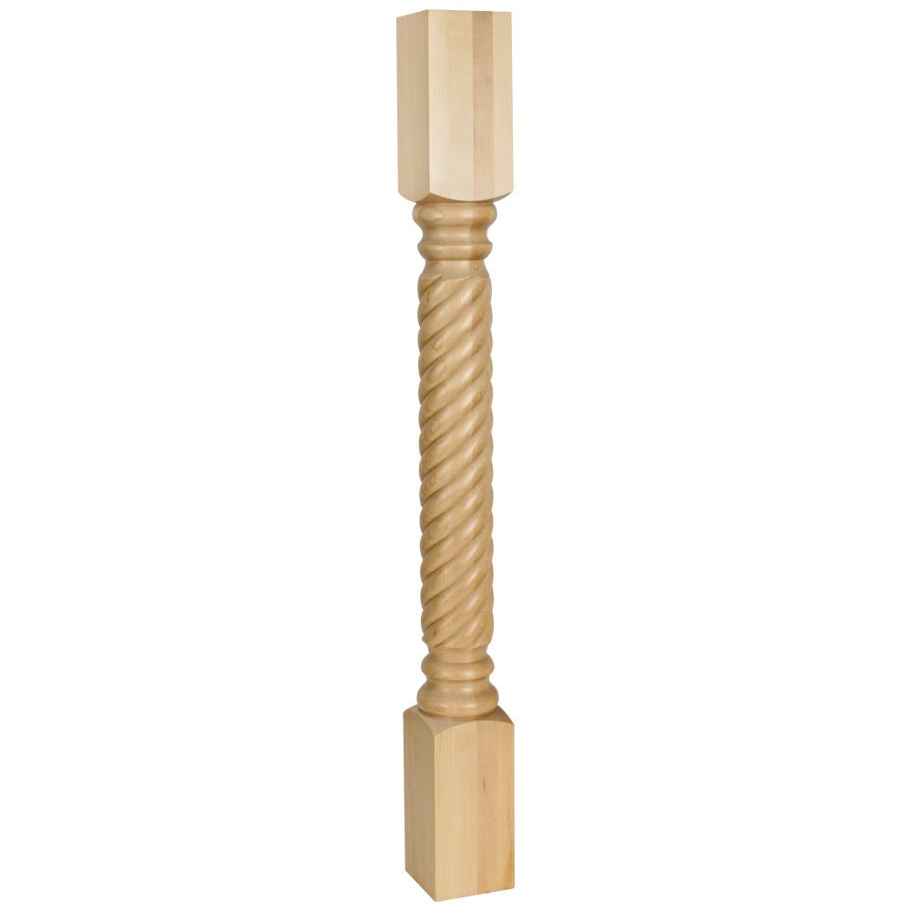 Wood Post With Rope Pattern in Oak finish, 3-1/2" x 1-3/4" x 35-1/2", made from Rubberwood, ideal for elegant home designs