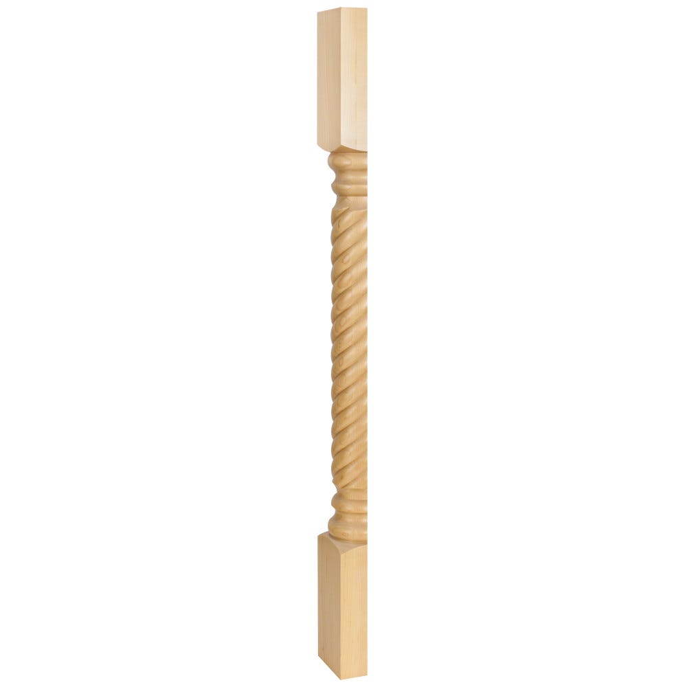 Wood Post with Rope Pattern in Alder and Russian Birch finishes, 3-1/2" x 1-3/4" x 35-1/2", carved wood material