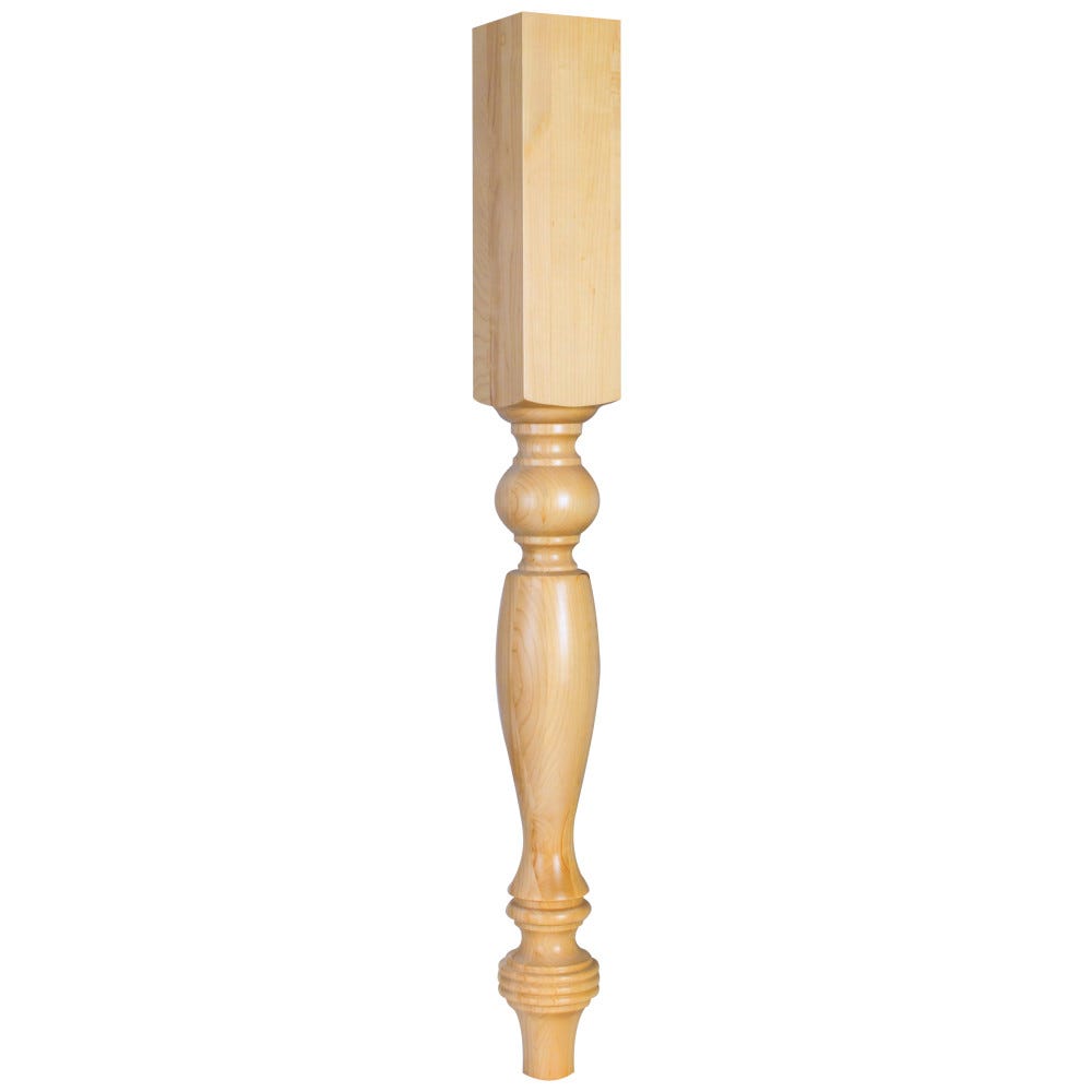 Tapered Smooth Wood Post in Rubberwood, Maple, or Alder finish, 3-3/4" x 3-3/4" x 35-1/2"