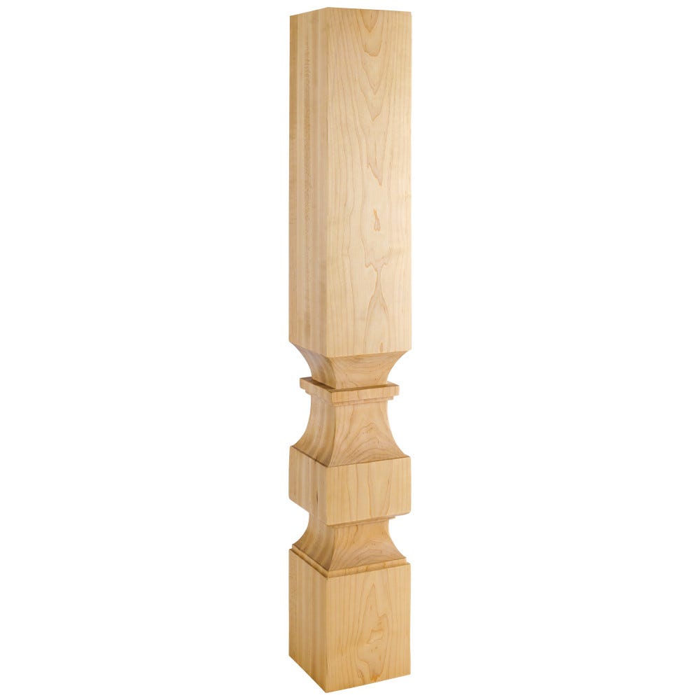 Square Greek Wood Post (Island Leg) in Rubberwood, Maple, and Alder finishes, 5" x 5" x 35-1/2", carved wood material
