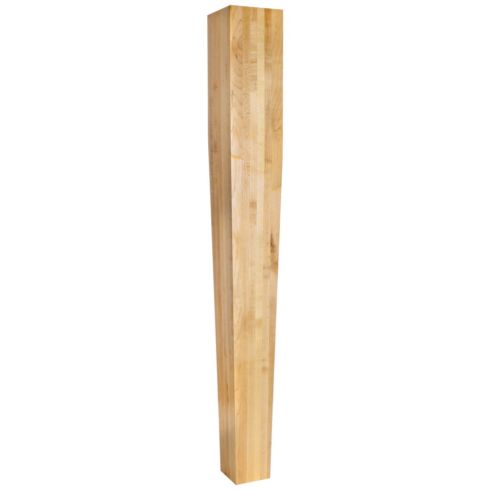 Four Sided Tapered Wood Post 5" x 5" x 42" in Alder, Oak, Maple, Rubberwood, Cherry finishes, crafted from high-quality wood species.