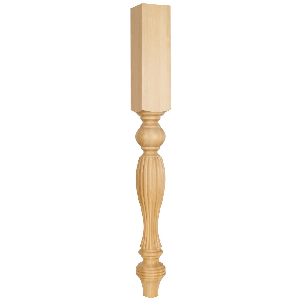 Tapered, Reeded Wood Post in Rubberwood, Hard Maple, and Alder finishes, 3-3/4" x 3-3/4" x 35-1/2"