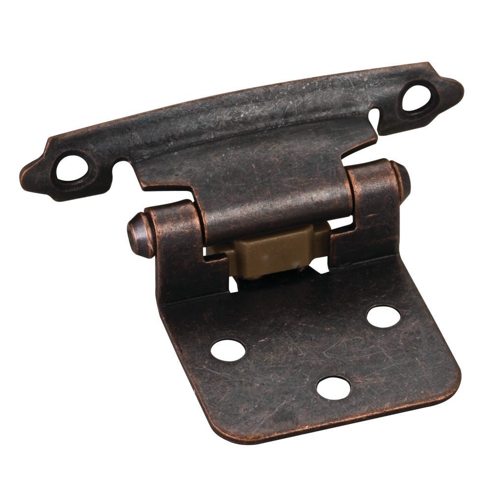 Flush Hinge Pair in Dark Antique Copper finish with screws and flat form pads, designed for cabinetry hardware