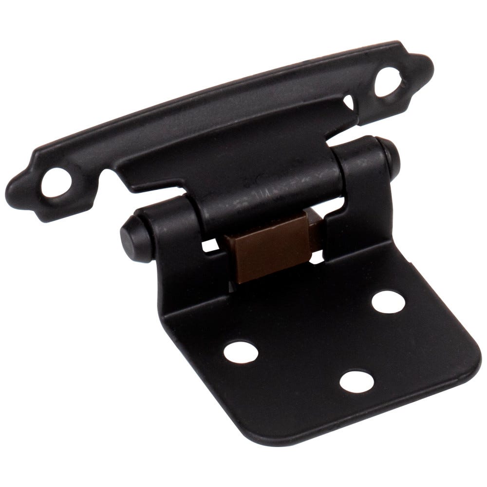 Traditional 1/2" Overlay Hinge in matte black finish with screws and pads included