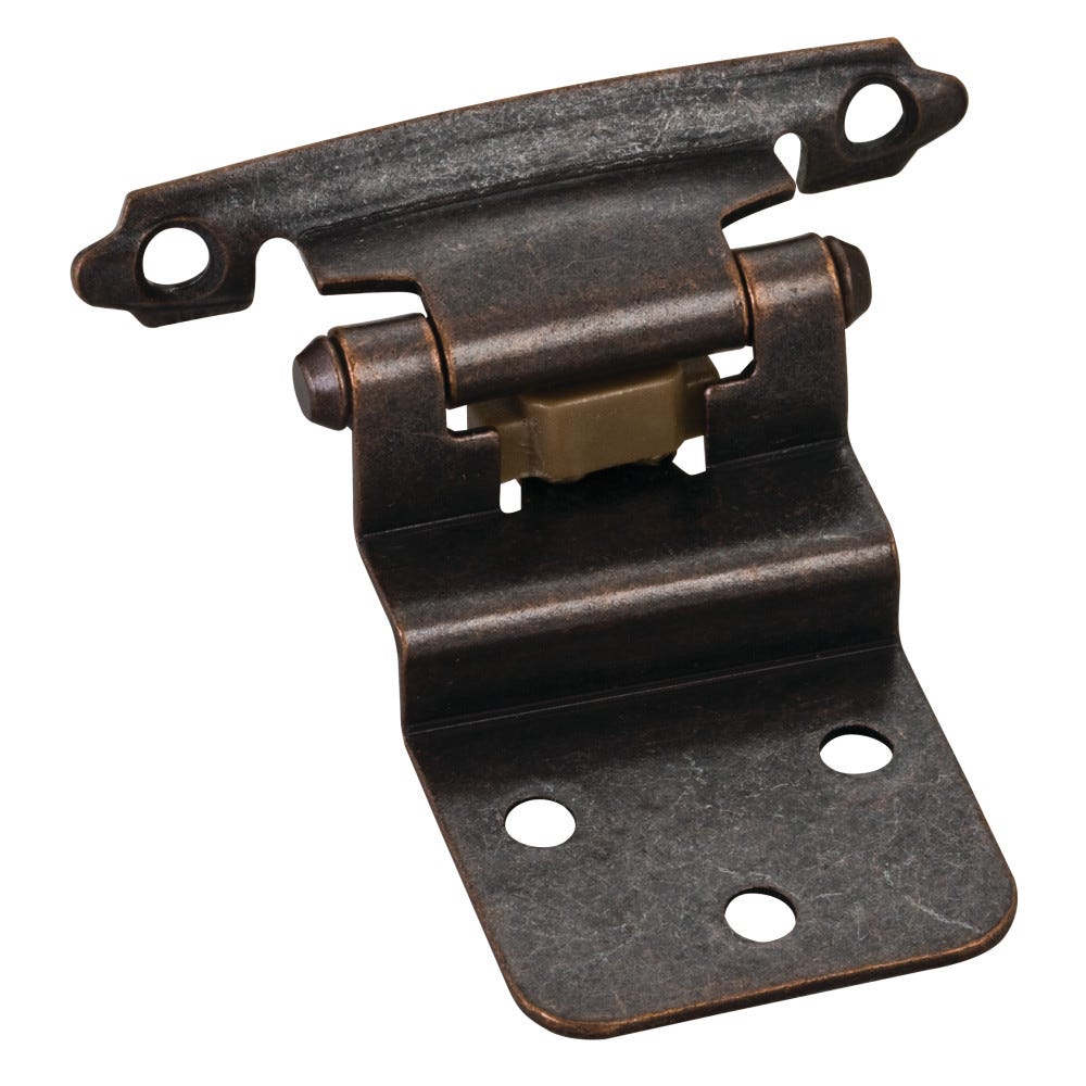 3/8" Inset Hinge in Dark Antique Copper finish with screws and pads, functional hardware for cabinetry