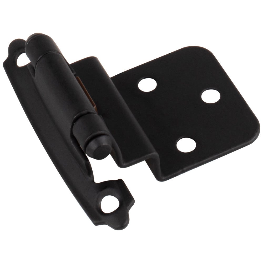 Traditional 3/8" Inset Hinge in matte black finish with screws and pads, functional hardware for cabinetry