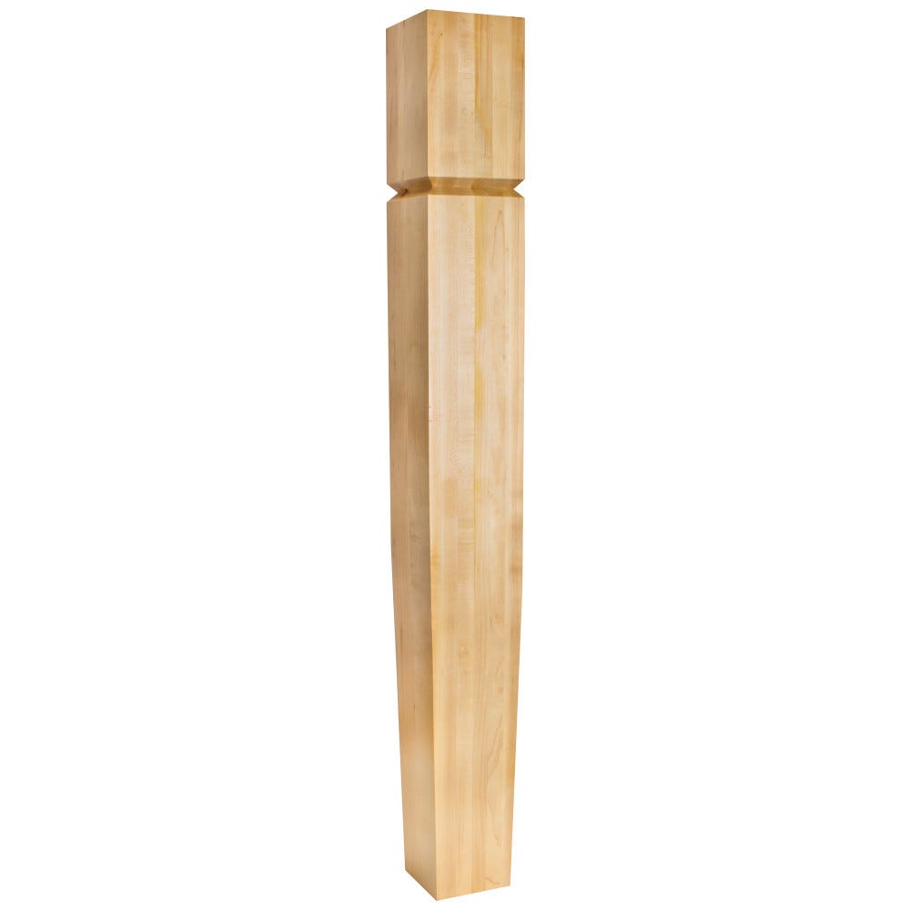 5" x 5" x 42" Island Post in Rubberwood, Hard Maple, and Alder with groove and tapered base design