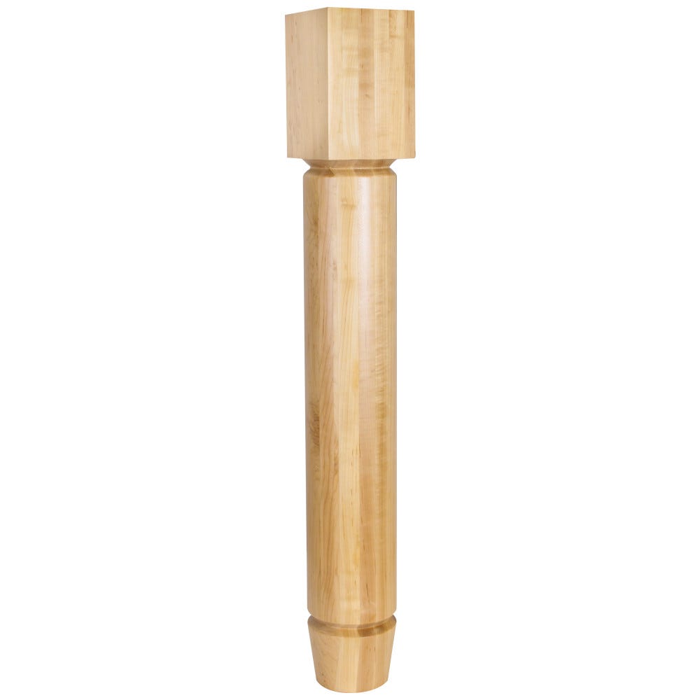 5" Round x 35-1/2" Island Post with Two V Grooves and Tapered Foot in natural wood finish