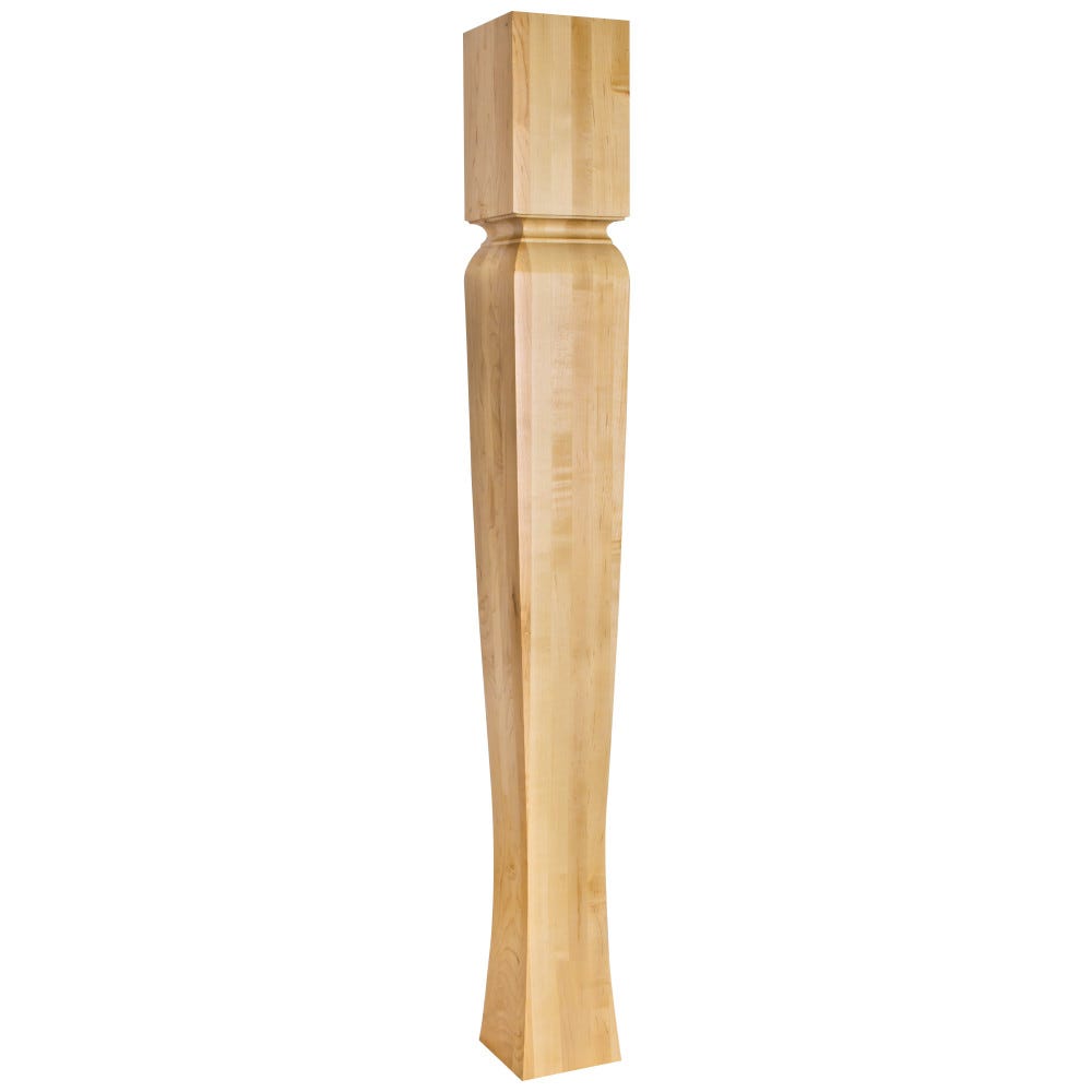 5" Square x 42" Island Post in carved wood with Cove Ogee Groove and Tapered Leg