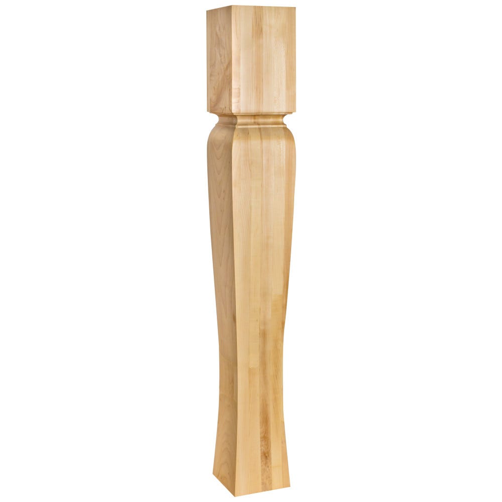 5" Square Island Post with Cove Ogee Groove and Tapered Leg in natural wood finish
