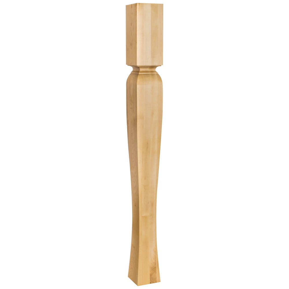 3-1/2" x 3-1/2" x 35-1/2" Square Arts And Crafts Post in rubberwood with cove ogee groove and tapered legs