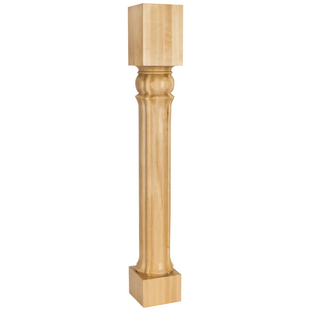 5" x 5" x 35-1/2" Art Nouveau Island Post in natural wood finish with columnar design