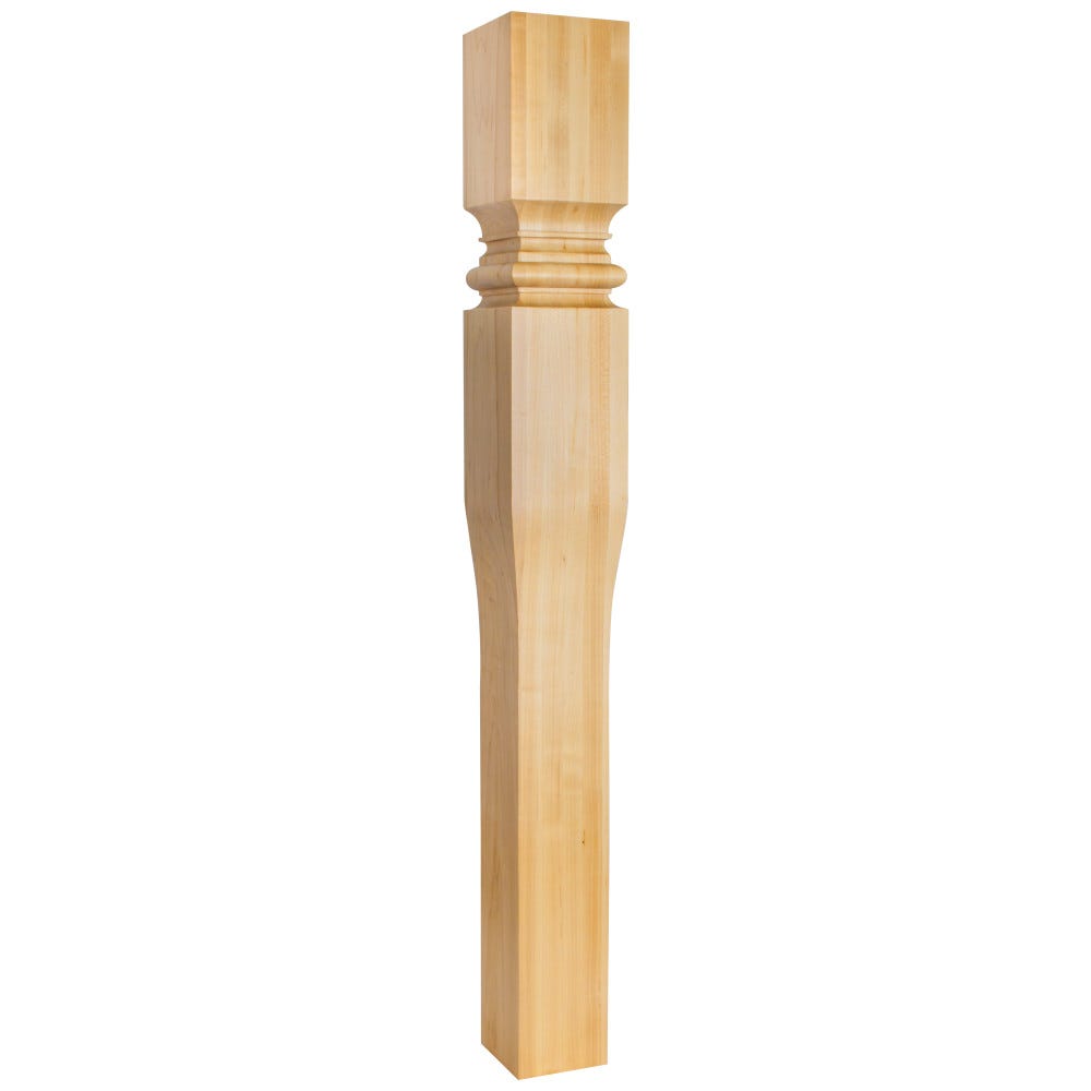 5" x 5" x 42" Art Nouveau Tapered Island Post in carved wood with bullnose and cove accents