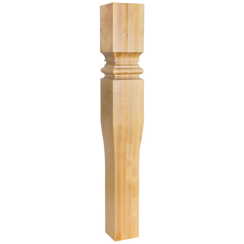 5" x 5" x 35-1/2" Art Nouveau Tapered Island Post in carved wood with bullnose and cove accents