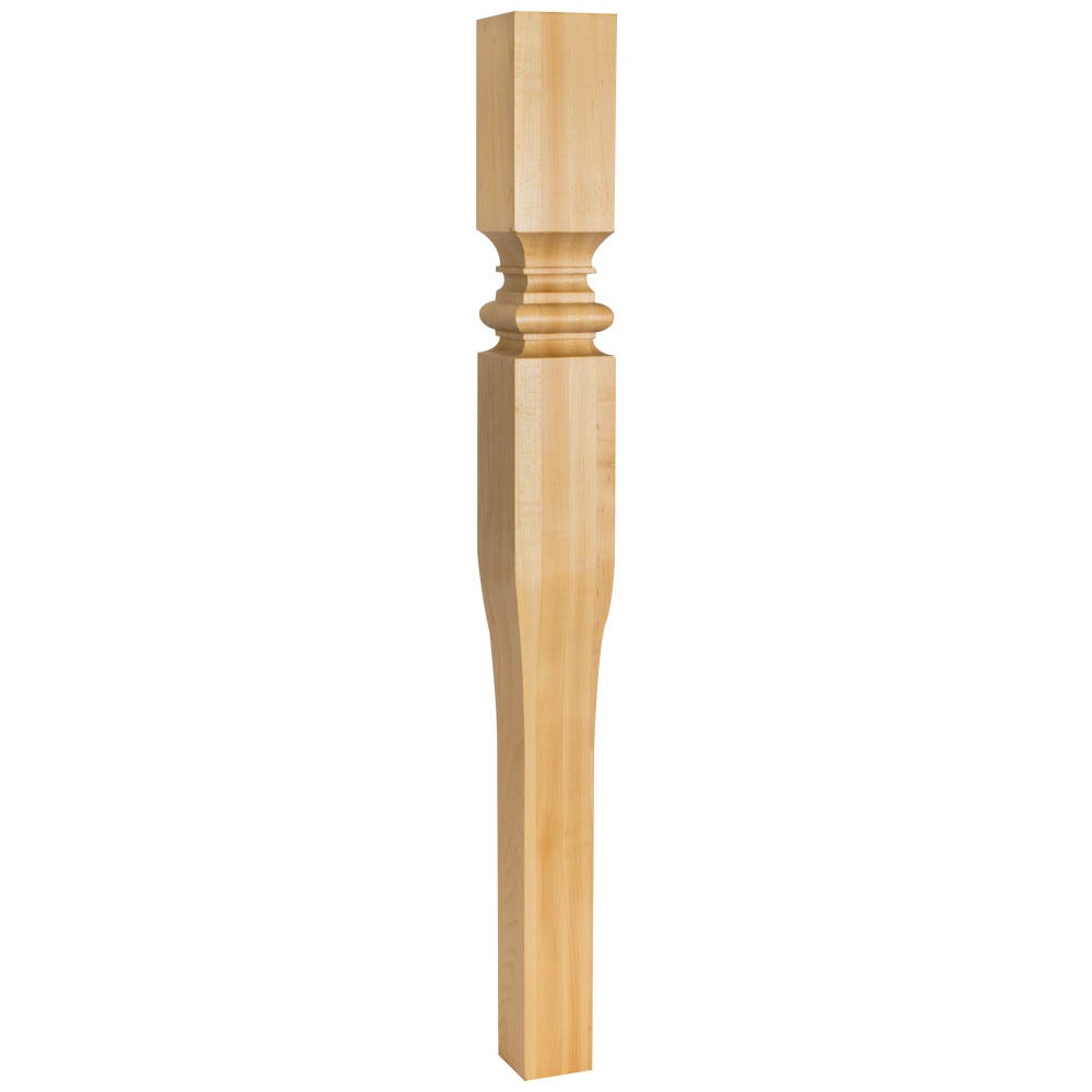 3-1/2" x 3-1/2" x 35-1/2" Art Nouveau Tapered Post in natural wood finish with bullnose and cove accents