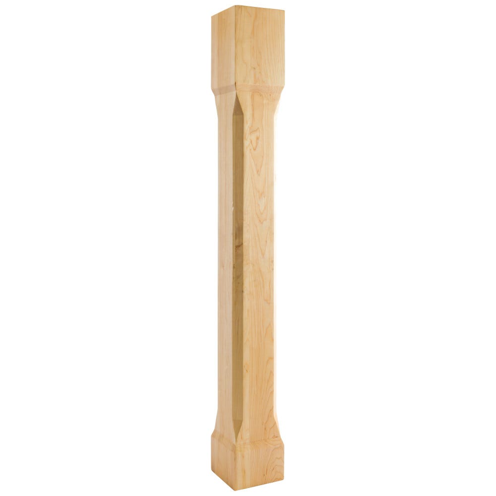 5" Square x 42" Post in Rubberwood, Hard Maple, Alder with chamfer edges and 1/4" recess