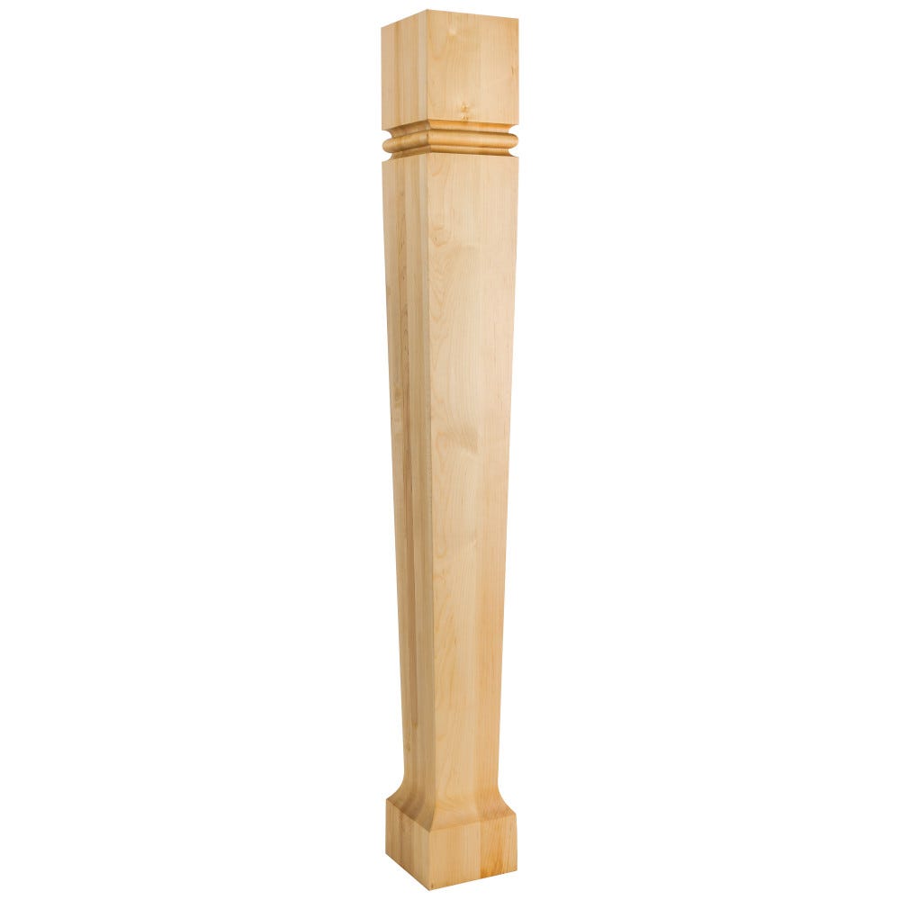 5" Square x 42" Modern Post with Bullnose Groove and tapered foot, carved wood finish