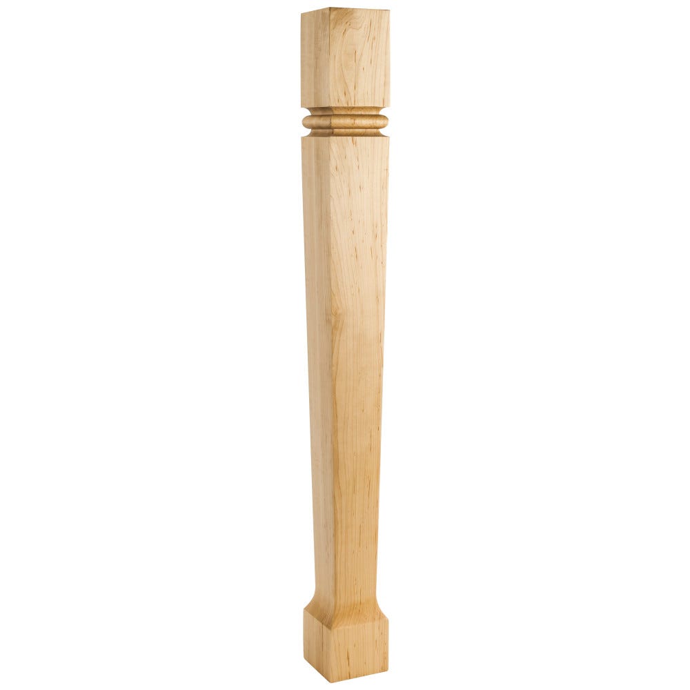 3-1/2" Square Modern Post with Bullnose Groove and Taper to Foot in carved wood finish