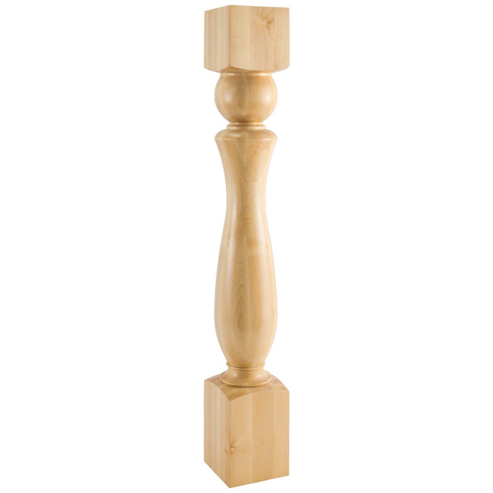 Traditional Turned Post, 5" x 35-1/2", Rubberwood, Alder, White Birch, Hard Maple finishes