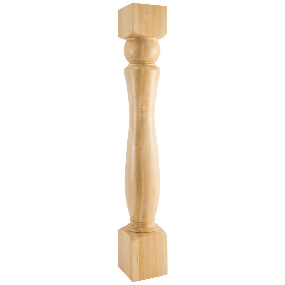 Traditional Turned Post, 6" x 42", Hard Maple, Alder, Rubberwood, Cherry, Carved Wood