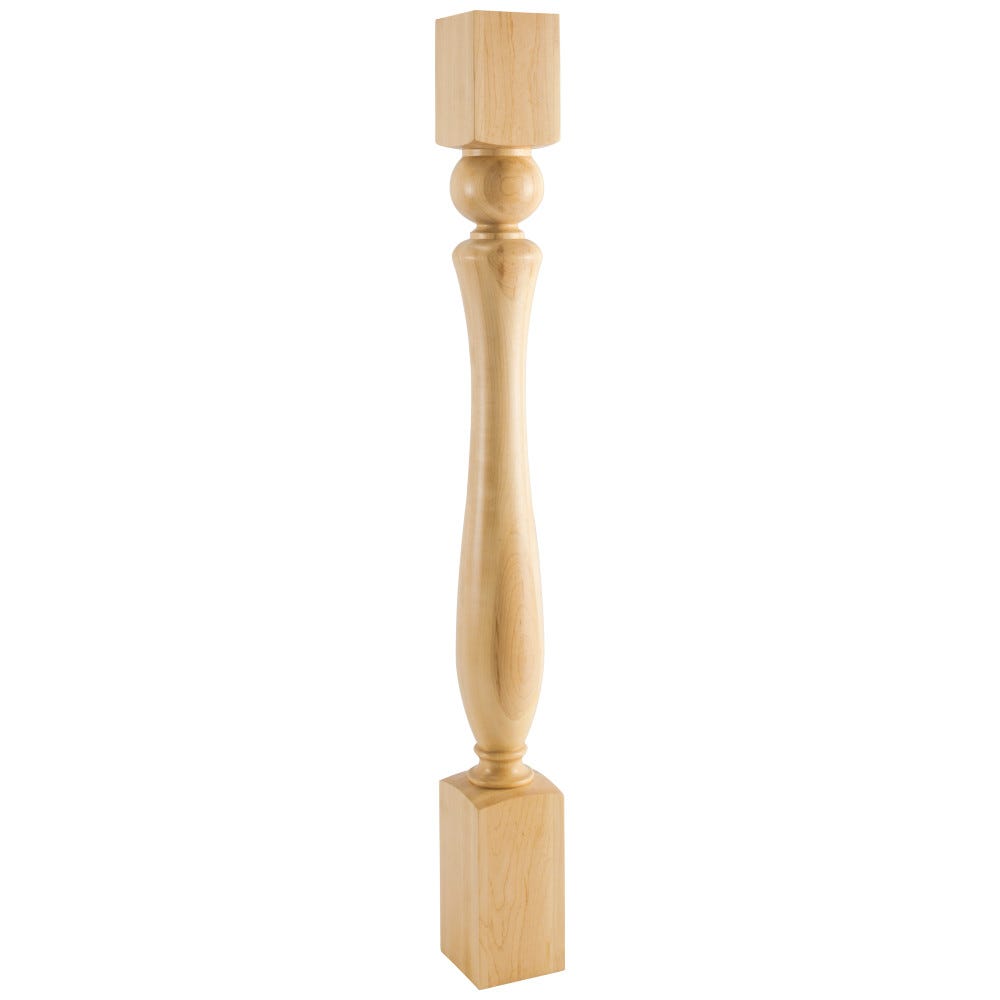 Traditional Turned Post 3-1/2" x 35-1/2" in Alder, Rubberwood, Hard Maple, White Birch, Cherry finishes, carved wood material.