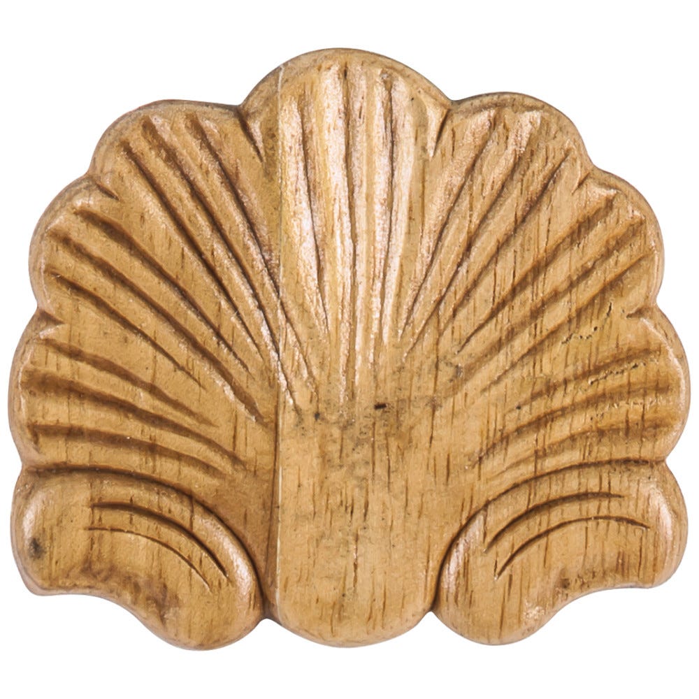 3-1/4" Shell Pressed Applique in Rubberwood finish, carved wood detail for decorative accents