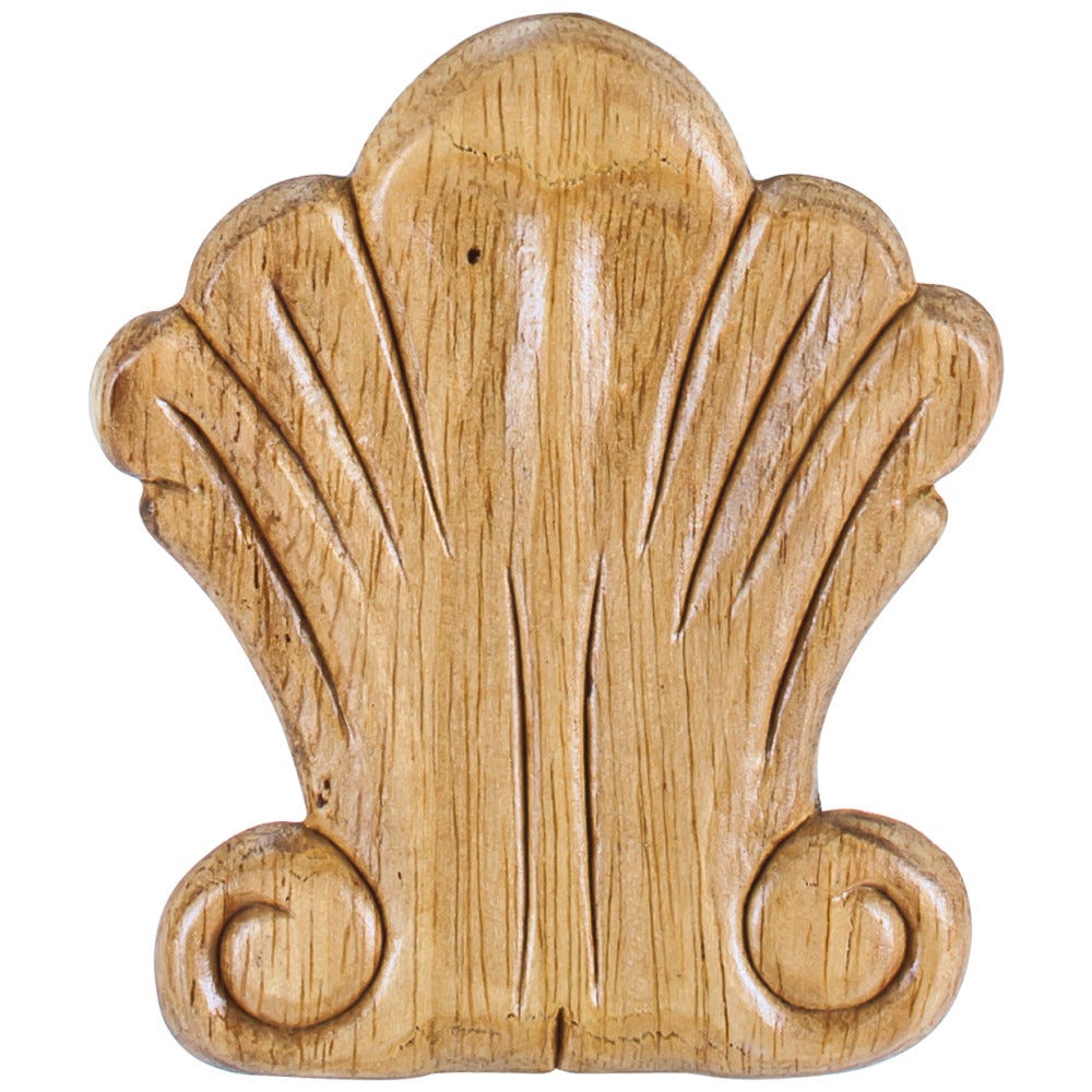 3-1/4" Shell Pressed Applique in Rubberwood finish, carved wood decorative accent