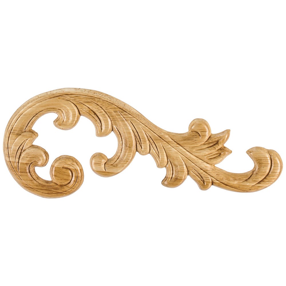 Pressed Applique Right in Rubberwood, 10-5/8" x 5/16" x 4-3/8", carved wood accent for home decor