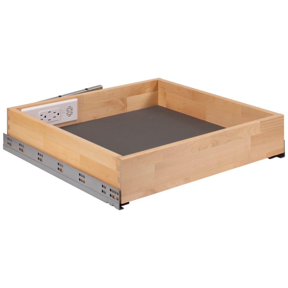 21" Powered Charging Drawer in sleek finish, designed for 24" base cabinet, ideal for organized charging solutions