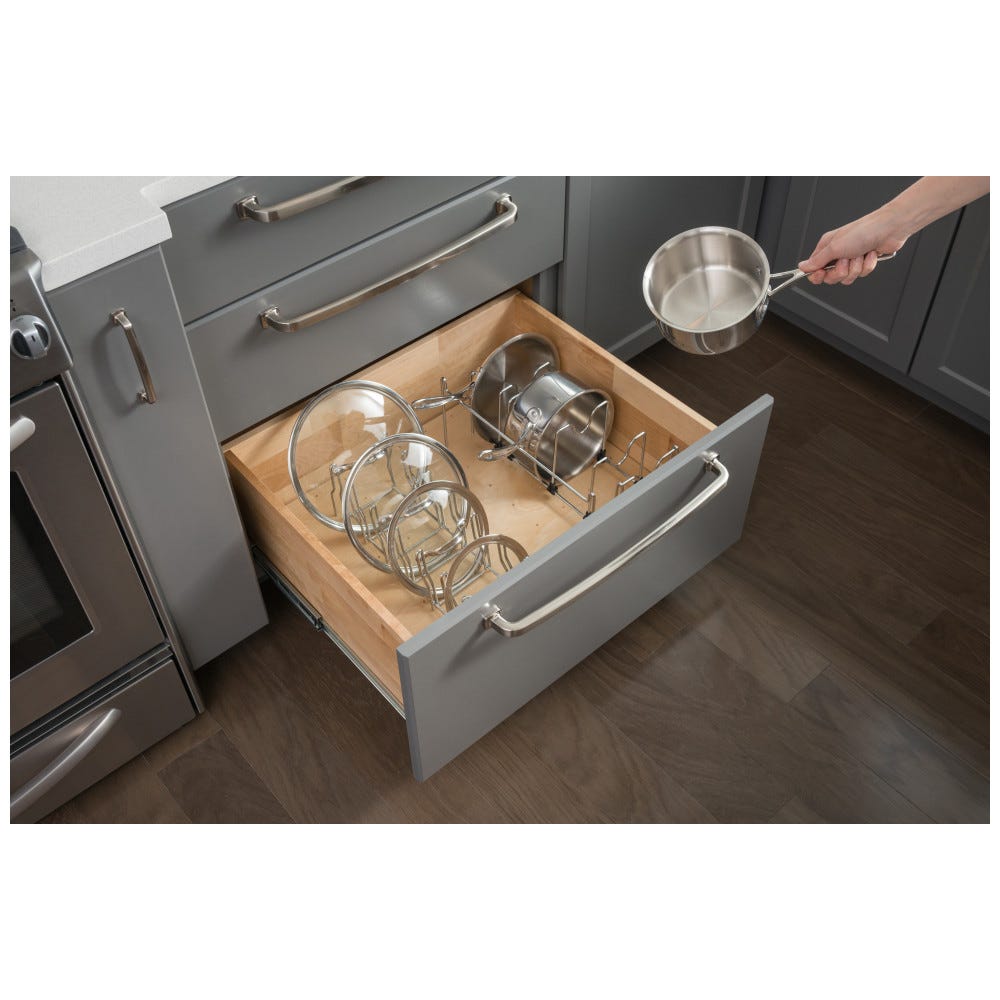 Accessory Pot Organizer for Peg Board System in sleek finish, holds up to 5 pots or pans, durable material