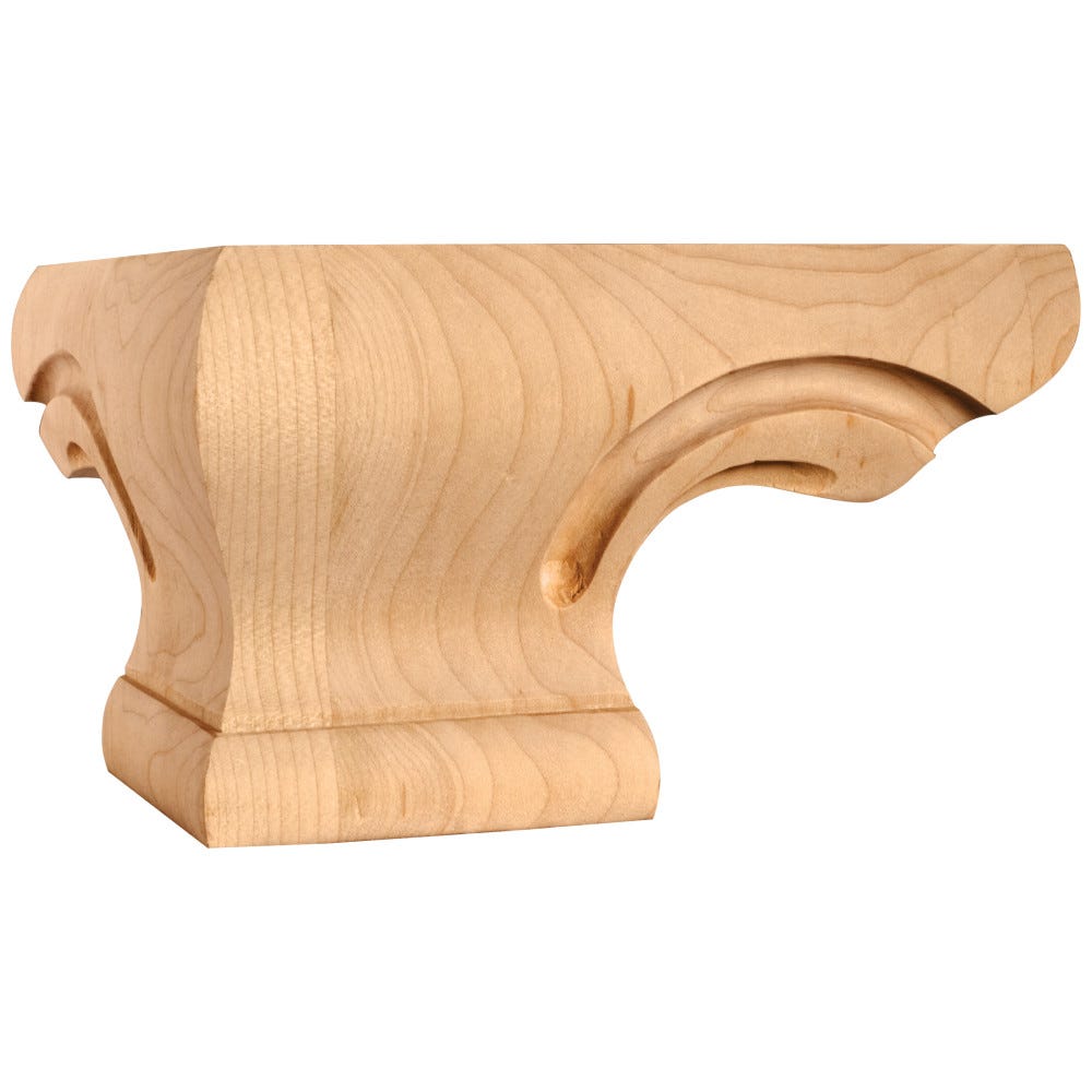 Pedestal Foot Corner in Alder, Oak, Maple, Rubberwood, and Cherry, 6-3/4" x 6-3/4" x 4" wood material