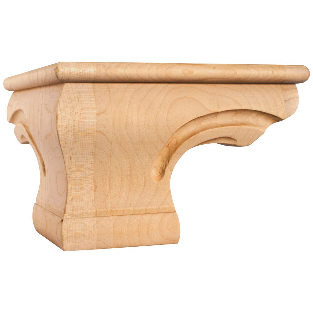 Pedestal Foot Corner 6-3/4" x 6-3/4" x 4-1/2" in Alder, Oak, Maple, Rubberwood, Cherry finishes, crafted from high-quality wood species.