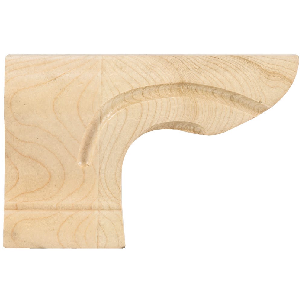 Pedestal Foot Left 6" x 1-1/8" x 4" in Alder, Oak, Maple, Cherry, and Rubberwood finishes, carved wood material