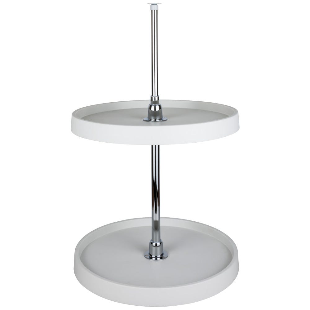 24" Diameter Round Plastic Lazy Susan Set with Chrome Hubs, includes 2 shelves and mounting pole
