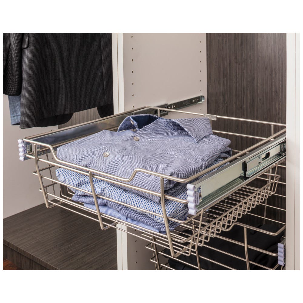 Closet Pullout Basket 14"D X 23"W X 11"H.Heavy Duty Wire Construction And 100 Lb Rated Slides.Easily Installs In 32 m...