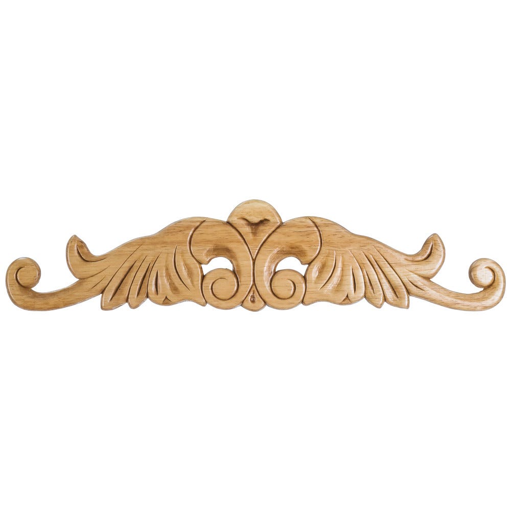 Pressed Onlay in Rubberwood finish, 20-1/4" x 5/16" x 4-1/2", carved wood accent for home decor