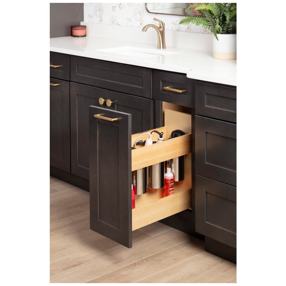 "No Wiggle" 8" Vanity-Depth Drawer Base Powered Pullout