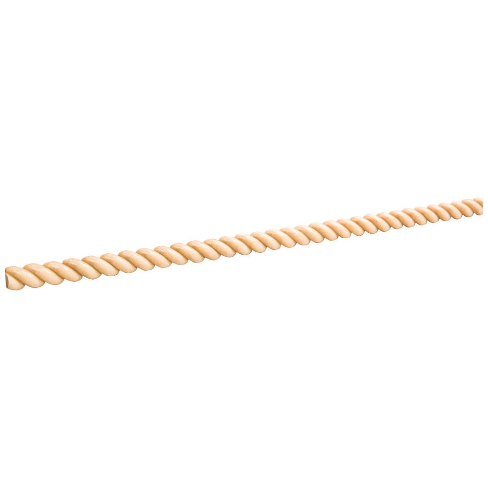1/2" Tight Twist Half-Round Rope Moulding in poplar wood finish, 8 ft length