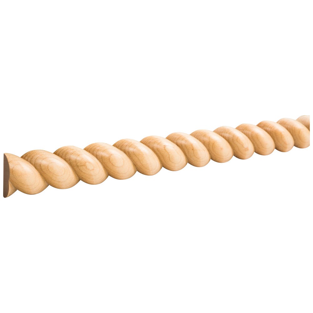 1-1/2" Half-Round Rope Moulding in Alder wood, showcasing a detailed rope design, perfect for interior finishing touches.