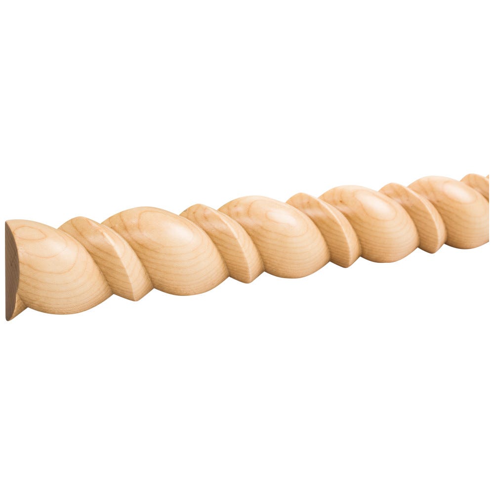2" Beaded Half-Round Rope Moulding, Alder wood, 8 ft stick, decorative moulding