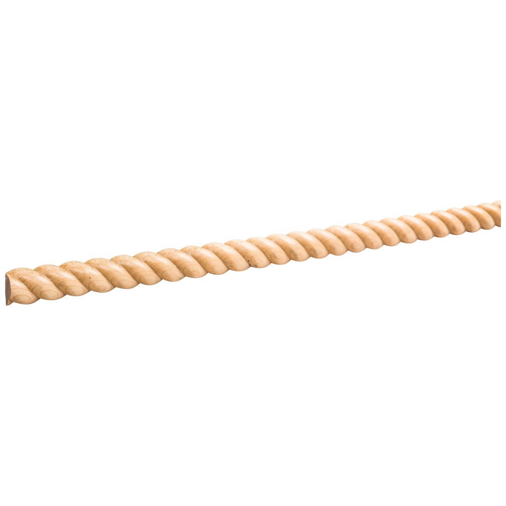 3/4" Tight Twist Half-Round Rope Moulding in poplar wood finish, 8 ft length