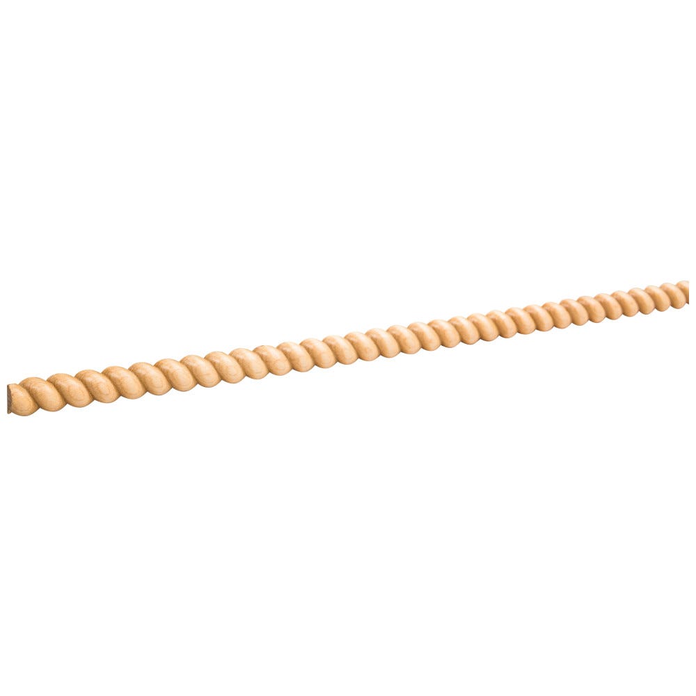 5/8" Tight Twist Half-Round Rope Moulding in poplar wood finish, 8 ft stick