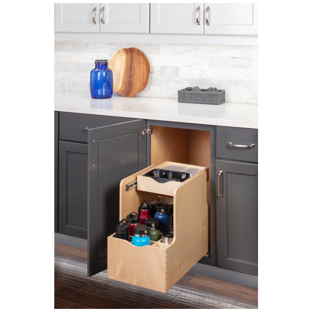 Double Drawer 15" Bottle Rollout in Baltic Birch Plywood, 15" Wide, Preassembled, Dovetail Construction