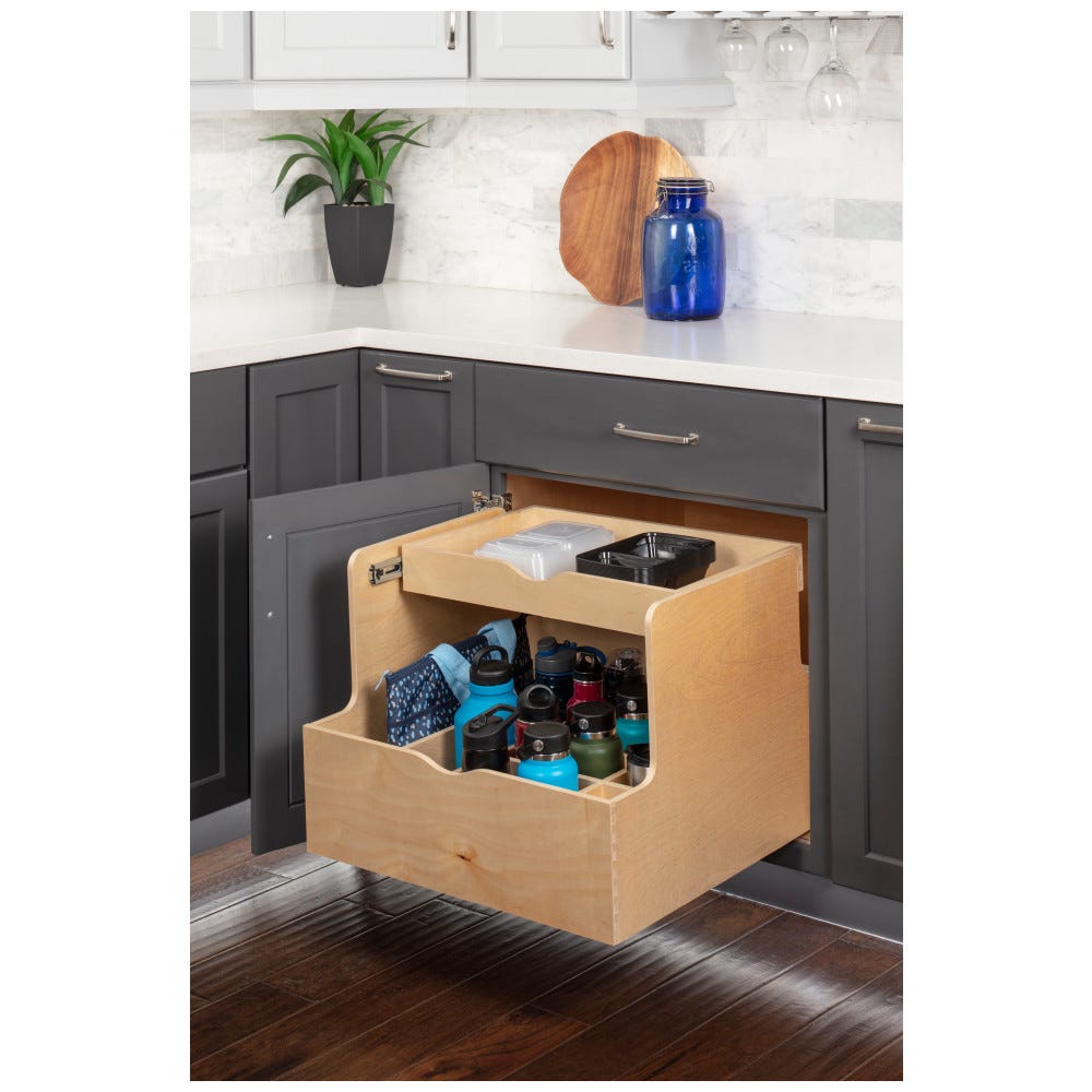 Double Drawer 27" Bottle Rollout in Baltic Birch Plywood, preassembled kitchen organizer