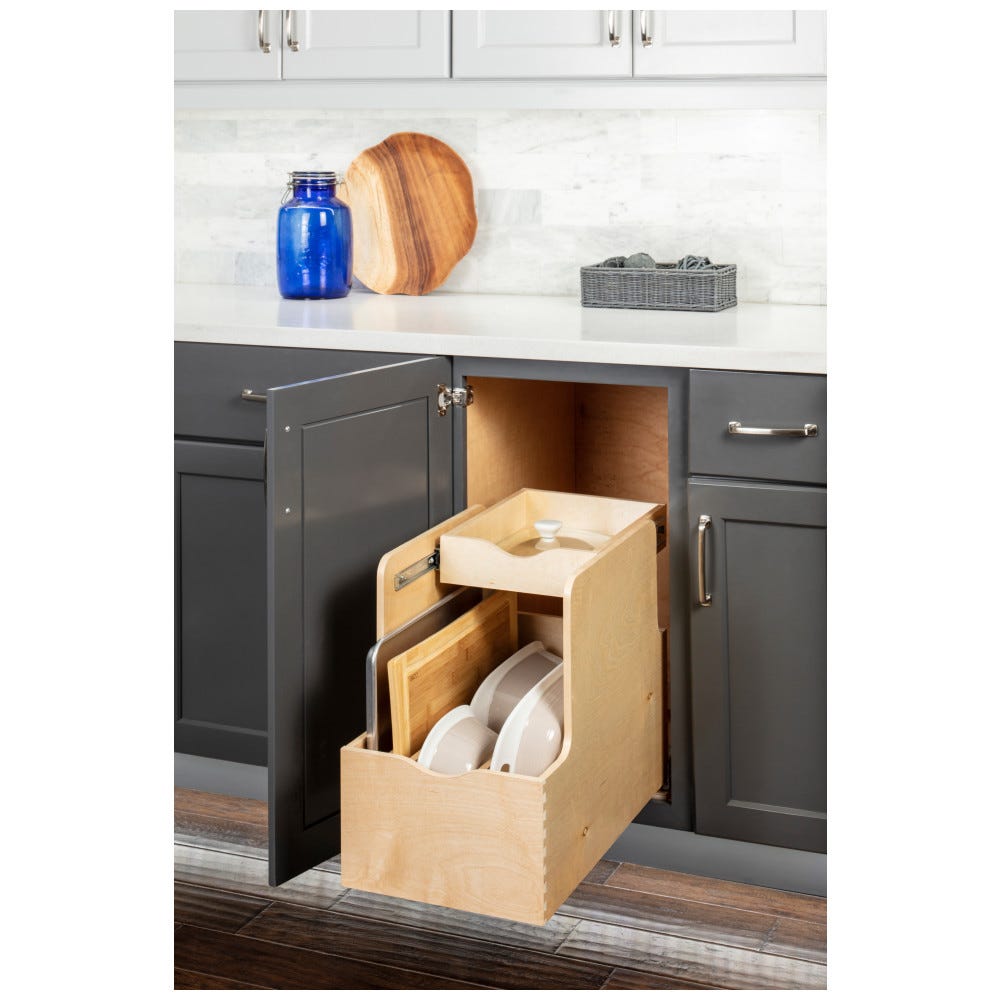 Double Drawer 15" Cookware Rollout in Baltic Birch Plywood, 15" Wide, Preassembled for Easy Kitchen Organization