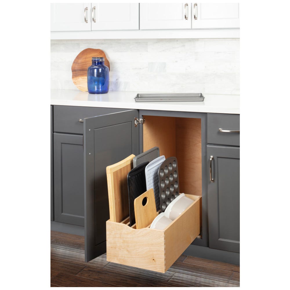 Single Drawer 15" Cookware Rollout in Baltic Birch Plywood, 15" wide, preassembled kitchen organizer